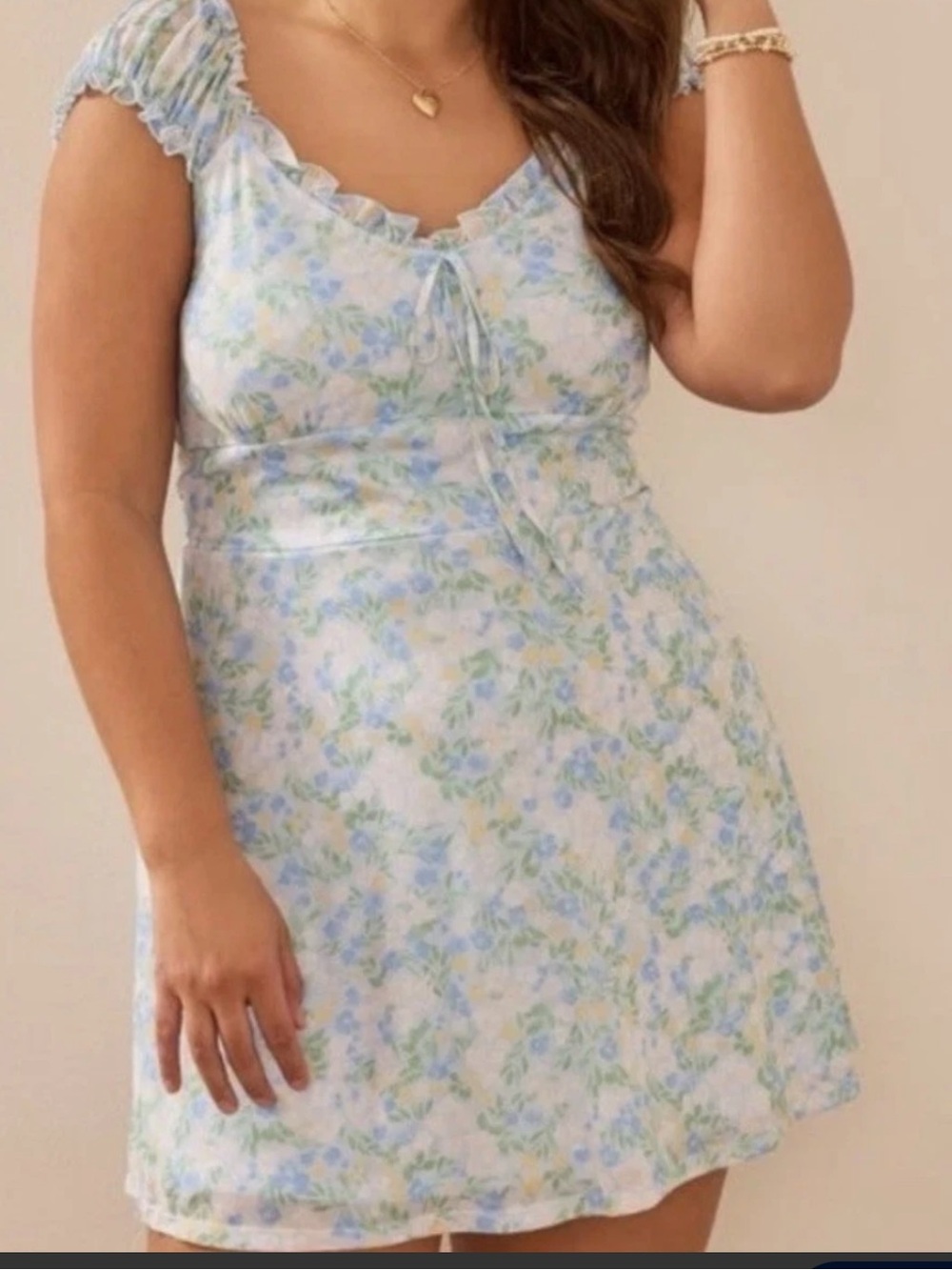 Arula Womens 2X Blue Floral Mini Dress Smocked Back Milkmaid Cottagecore
